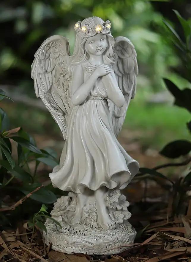 Garden Angel Figurines, Light Up Praying Angel Statues Outdoor Statue with Solar LED Lights for Patio, Lawn, Cemetary Grave Decoration, Sympathy Gift, 16.9" H by GreenHaven Gardens
