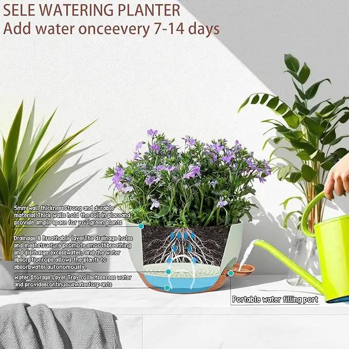 2 Pack 12 Inch Large Hanging Planters with Chains Self Watering Green Brown Plastic Hanging Pots for Indoor Outdoor Plants, Garden Porch Home Decor，Green Brown by GreenHaven Gardens