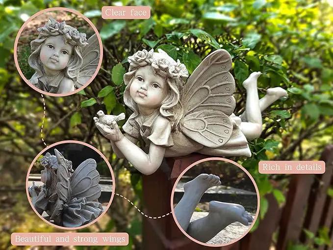MeritMode Fairy Flower Garden Outdoor Statue - Angel Holding Bird and Butterfly, 11" Width, Cherub Decor and Grandma Gifts, Patio and Yard by GreenHaven Gardens