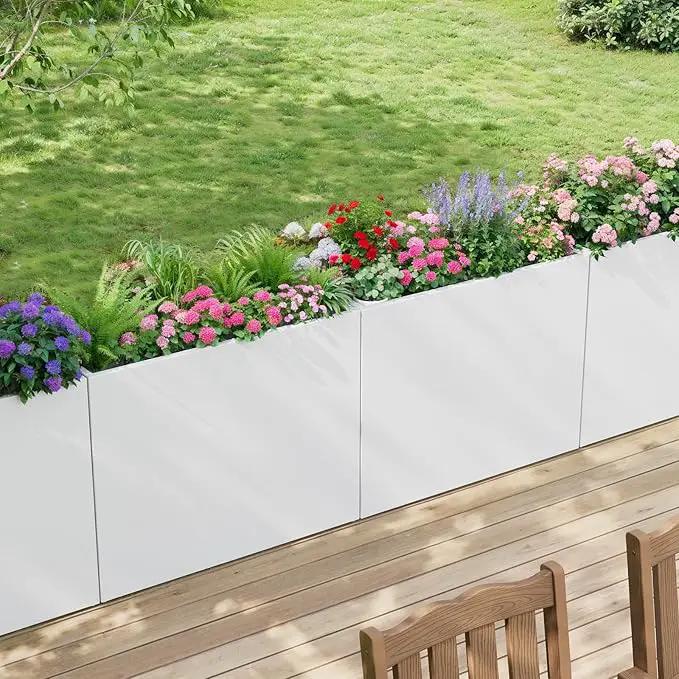 Stoog 38" Large Planters for Outdoor Plants, All-Weather Rectangular Metal Planter Box with Removable Insert Shelf, and Modern Design – Ideal for Plants, Flowers, Vegetables, Garden, White by GreenHaven Gardens