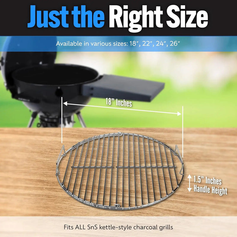 SnS Grills EasySpin Charcoal Grill Cooking Grate, 304 Stainless Steel, Large Hinged Opening, Perfect for 2-Zone Cooking, Replacement Grate Compatible with Weber & Other Grills - 18” Inches by GreenHaven Gardens