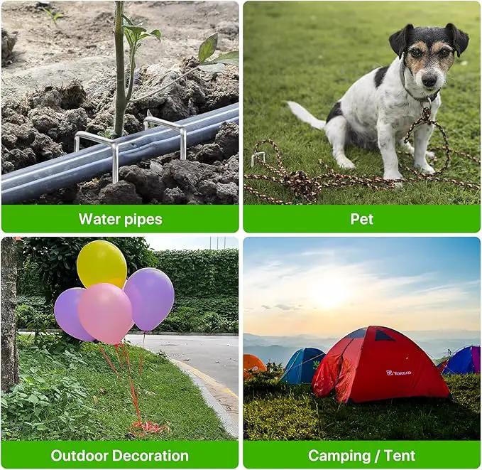 5 Inch Landscape Staples Galvanized Garden Stakes, Heavy Duty Garden Pins for Fences, Lawns, Weed Barriers and Landscape Fabrics, Irrigation Hose,Yard Lawn, Landscape Fabric. (5 inch, 100) by GreenHaven Gardens