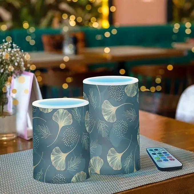 Flickering Flameless Candles, Golden Ginkgo Leaf LED Candles with Remote Timer, Set of 2 Battery Operated Candle for Valentine Wedding Birthday by GreenHaven Gardens