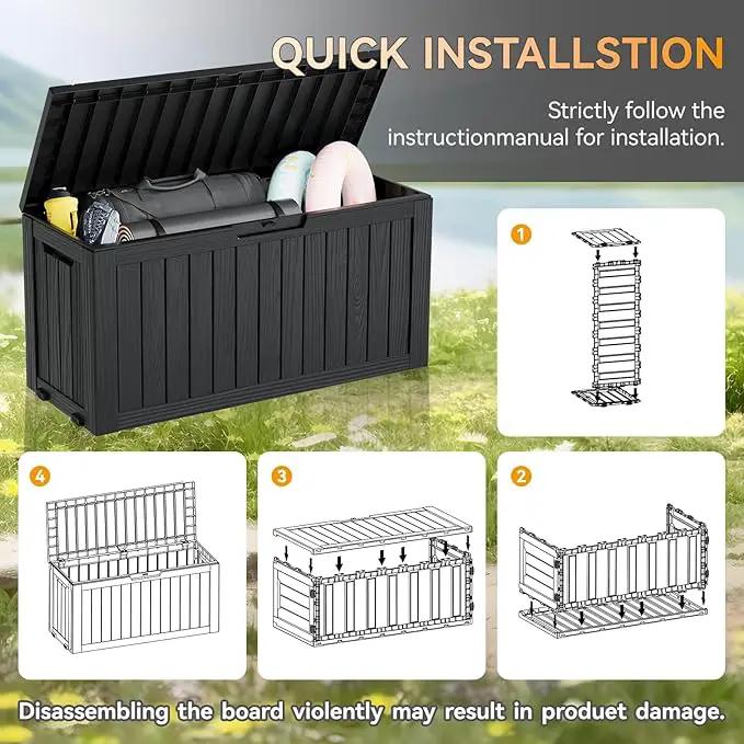KAMABOKO Deck Box, 75 Gallon Resin Indoor and Outdoor Storage Boxes Waterproof for Garden Tools, Pool Accessories Storage Bench, Patio Furniture and Cushions with Lockable Lid, Black by GreenHaven Gardens