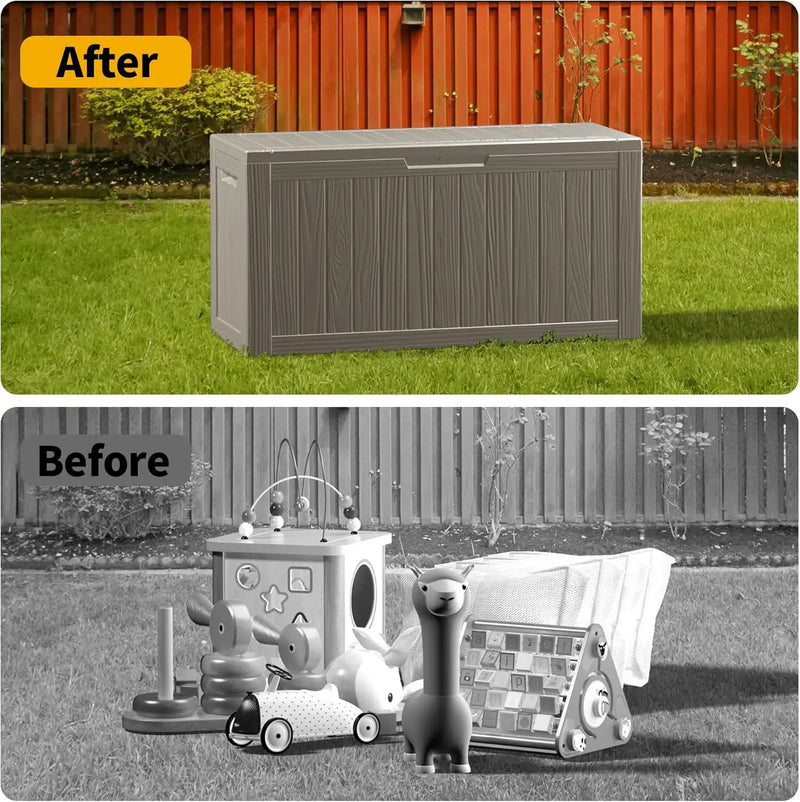 80 Gallon Waterproof Large Resin Deck Box Indoor/Outdoor Lockable Storage Container and Seating for Garden, Pool, and Patio (80 Gallon, Grey) by GreenHaven Gardens