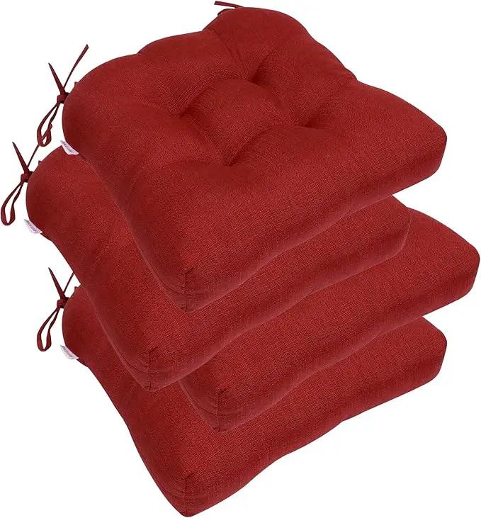 RACE LEAF Patio Chair Cushions 17x17 4 Pack, Thickened Outdoor Seat Cushions Water Resistant Stain Resistant Non-Slip Ties (Red) by GreenHaven Gardens