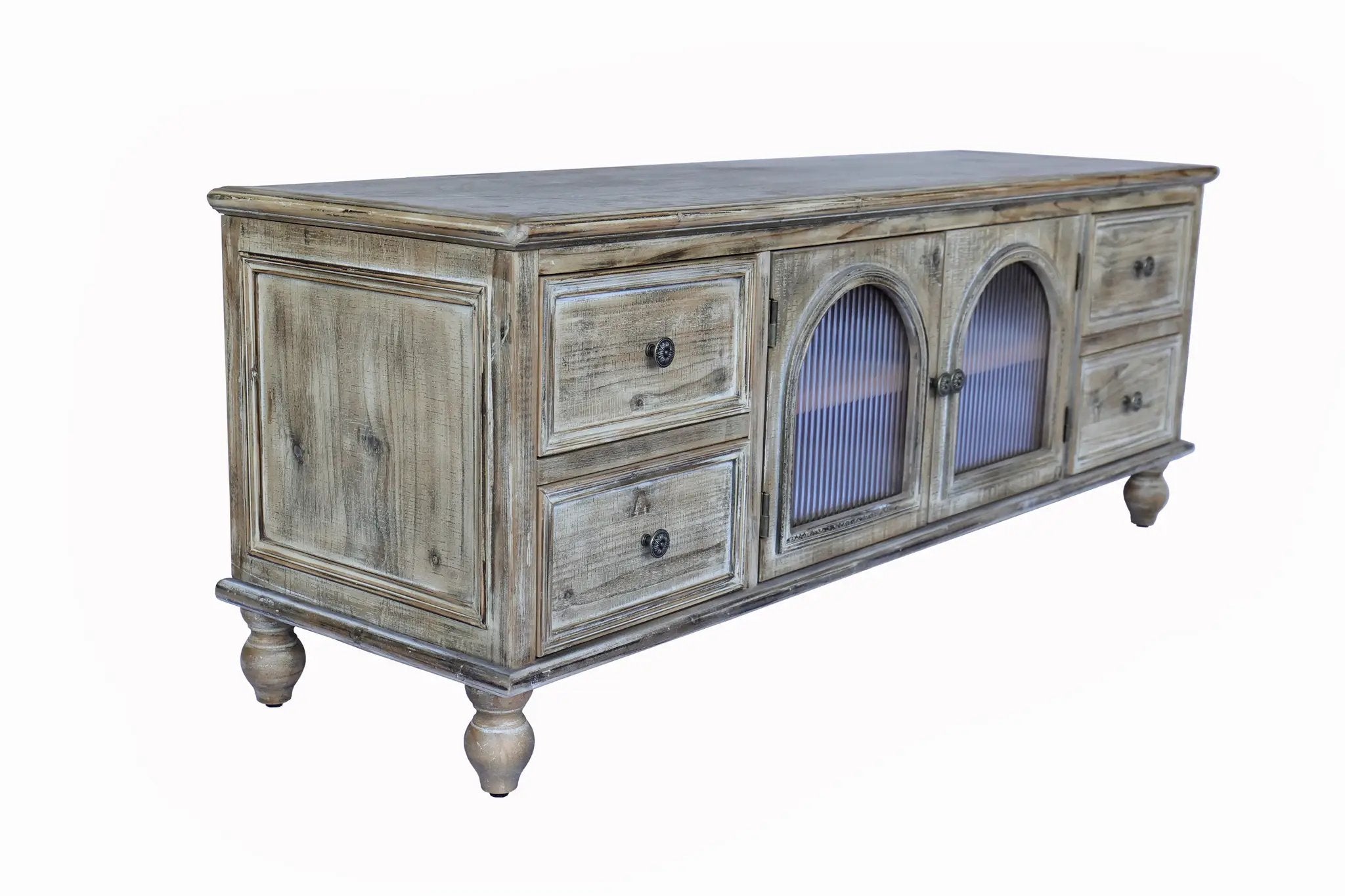 60" Farmhouse TV Stand with 4 Drawers & 2 Glass Doors by HouseOfZazla