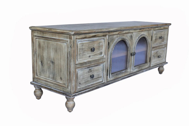 60" Farmhouse TV Stand with 4 Drawers & 2 Glass Doors by HouseOfZazla