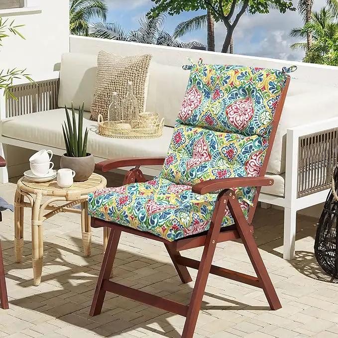 LVTXIII Outdoor Seat/Back Chair Cushion Patio Tufted High Back Cushion, Seasonal Replacement Rocking Chair Cushion with Ties, 22” W x 20D”, Set of 2, Damask Red by GreenHaven Gardens