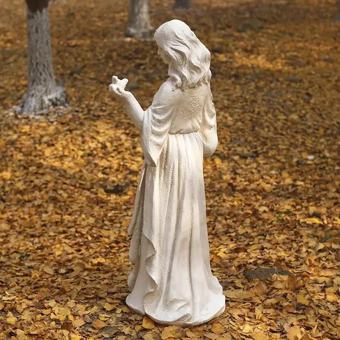 Garden Outdoor Nymph Statue Girl Maid Statue 40 Inch with Birdbath Bird Bath Bowl Magnesium Oxide Sculpture Patio Yard Lawn Decor Ivory by GreenHaven Gardens