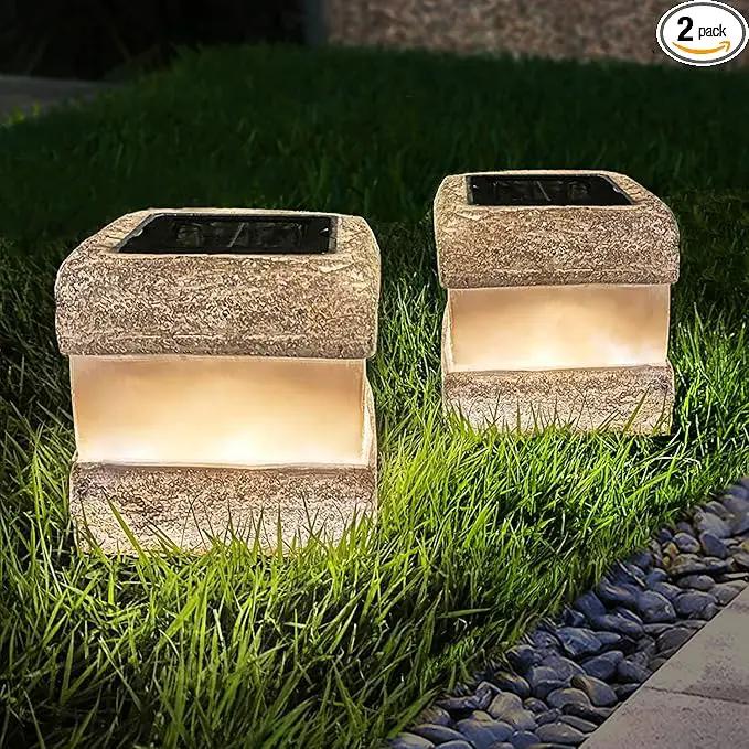 2 Pack Solar Garden Lights, Fake Rock Lights for Outdoor Pathway Yard, Solar Waterproof Decorative Rocks Lantern for Landscape Decor Gery by GreenHaven Gardens