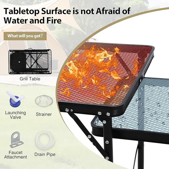 REDCAMP Portable Grill Table with Sink for Outside, Lightweight Aluminum Frame Folding Grill Stand Table with Adjustable Height for Camping Picnic Cooking BBQ, 36 x 20 x 31 in, Black by GreenHaven Gardens