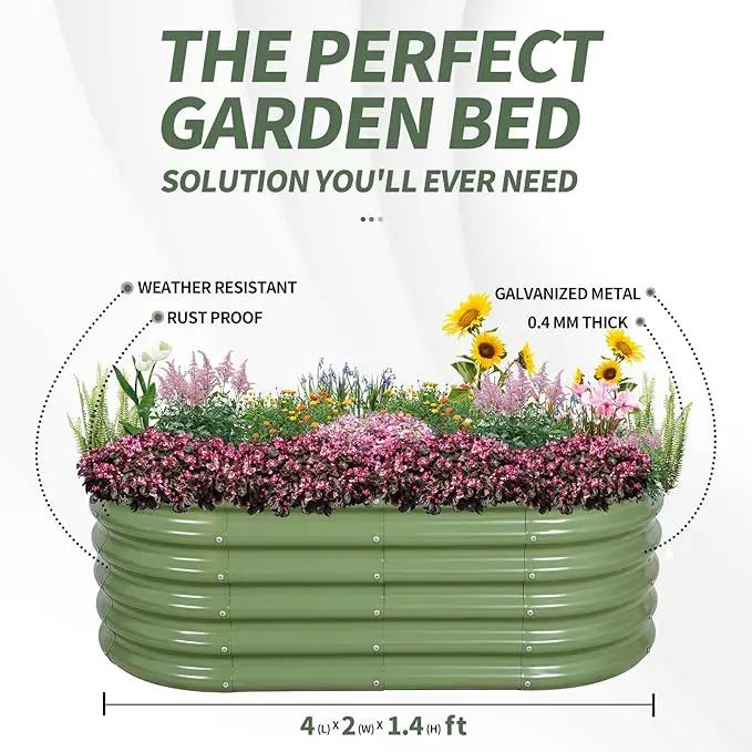 1MORE Galvanized Raised Garden Bed- Planter Garden Boxes Outdoor, Raised Beds for Gardening, 4x2x1.4ft Metal Garden Bed Kit for Vegetables Flower, Planter Raised Bed with Protective Tape & Tools.Green by GreenHaven Gardens
