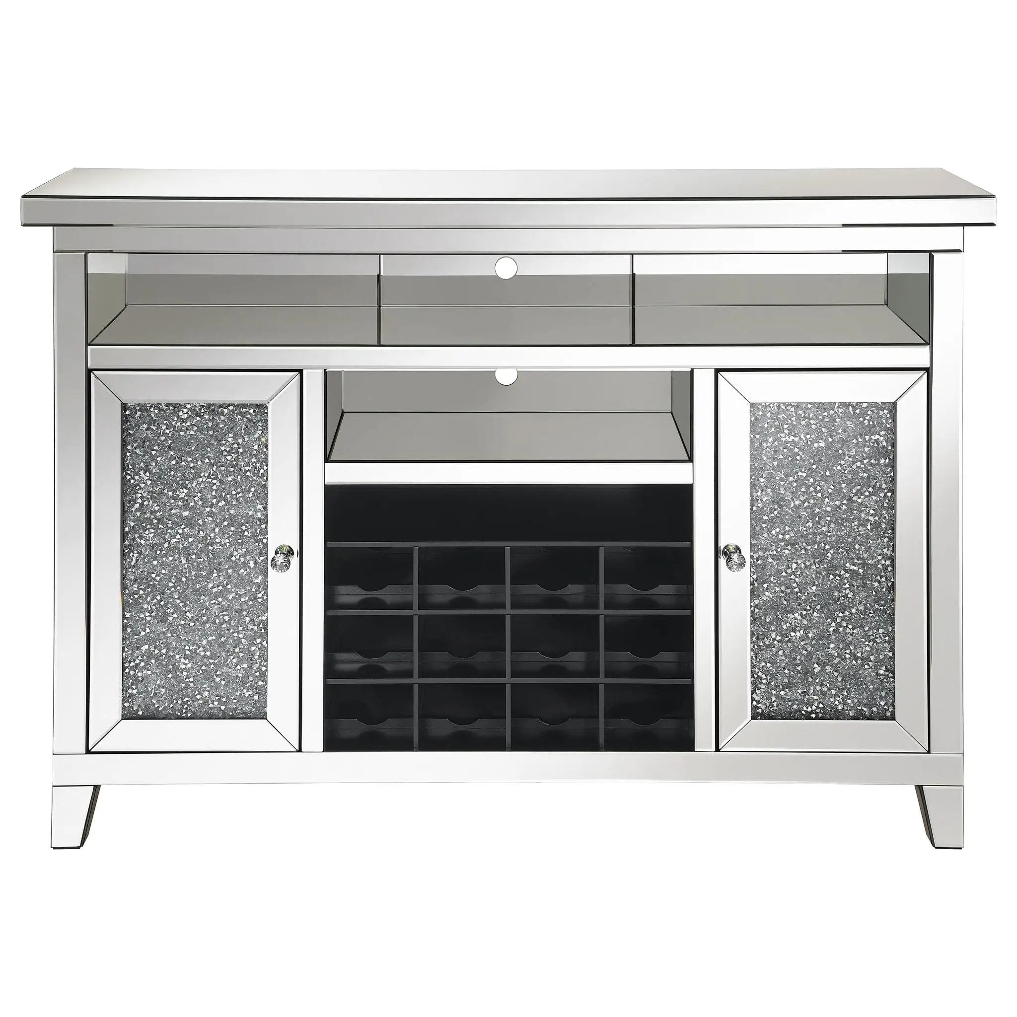 Melinda 2-door LED Mirrored Wine Storage Bar Cabinet Silver by Unique Piece Furniture