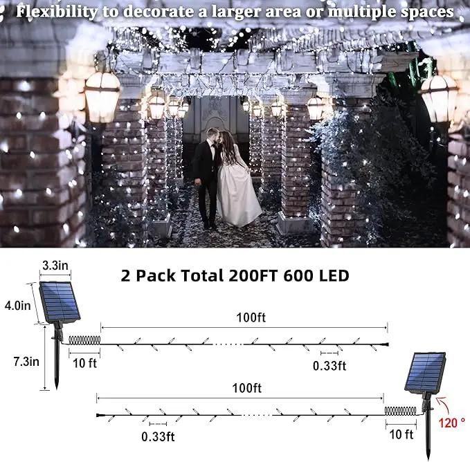 2-Pack 200FT Solar String Lights for Outside, 600 LED Extra-Bright Solar Light Outdoor with 19 Modes & Timer, Waterproof Fairy Solar Lights for Garden Patio Tree Christmas Decorations (Cool White) by GreenHaven Gardens