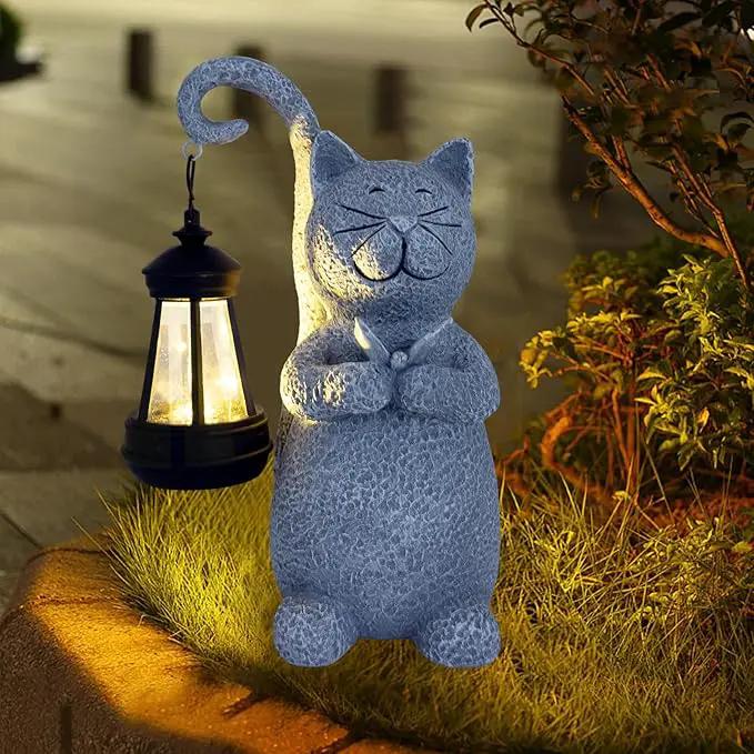 Cat Garden Statue Solar Lights Outdoor-Resin Cat Figurine for Garden Patio Balcony Porch Yard Decor, Halloween Decorations, Birthday Gifts for Women Mom Grandma, Cat Lover Housewarming Gifts by GreenHaven Gardens