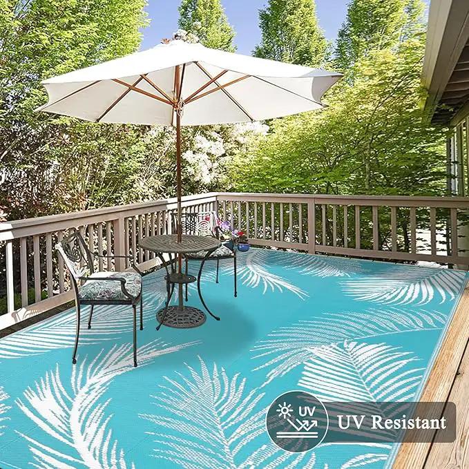 Pauwer Waterproof Outdoor Rug 8x10, Reversible Plastic Straw Patio Camping Rug, Indoor Outdoor RV Mat Carpet for Deck, Camper, Porch, Balcony, Backyard, Picnic, Leaf Teal by GreenHaven Gardens