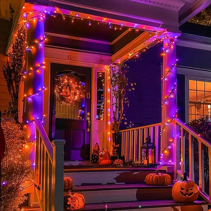 JMEXSUSS Orange and Purple Solar Halloween Lights, 2 Pack Total 400 LED Solar String Lights Outdoor Waterproof, 8 Modes Halloween Lights for Outside Halloween Tree Decorations by GreenHaven Gardens