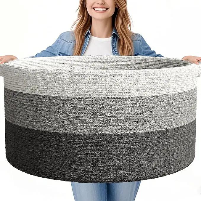 125L Extra Large Blanket Basket, 25" x 16", Jumbo Laundry Woven Baskets Decorative Home, Cotton Rope Basket with Handles, Baby Toy Baskets for Storage, Gradual Gray, 2PC by GreenHaven Gardens