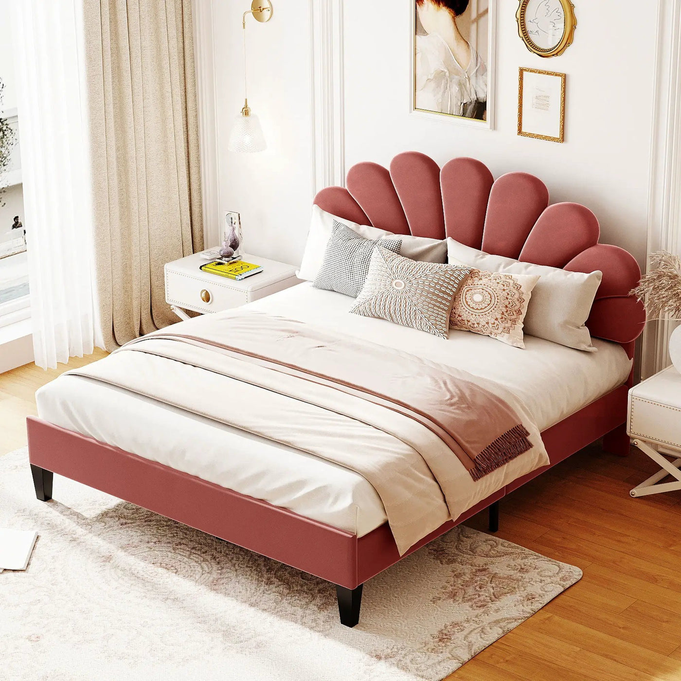 Upholstered Platform Bed With Flower Pattern Headboard by HouseOfZazla