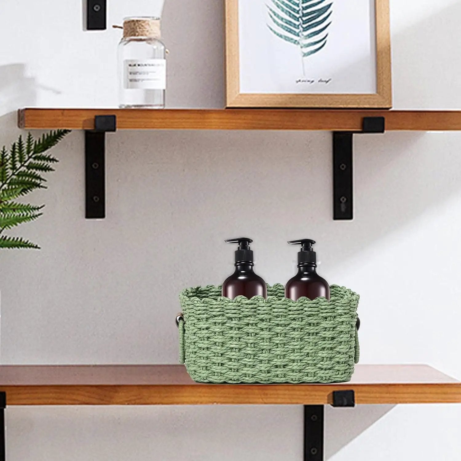 Small baskets for Organizing,Cute woven Storage basket with recycled paper rope for Shelves Bathroom,Little decorative basket,Set of 3 (Dark Green) by GreenHaven Gardens