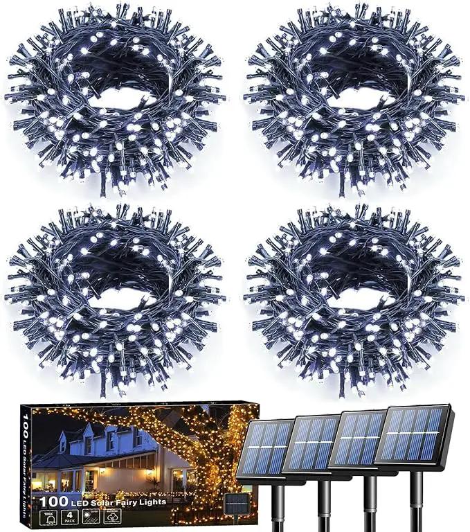 Voolex 4-Pack Solar Christmas String Lights Outdoor - 100LED 33FT Solar Powered LED String Light Waterproof with 8 Modes for Garden, Fence, Holiday, Party, Balcony, Xmas Decorations Cold White by GreenHaven Gardens