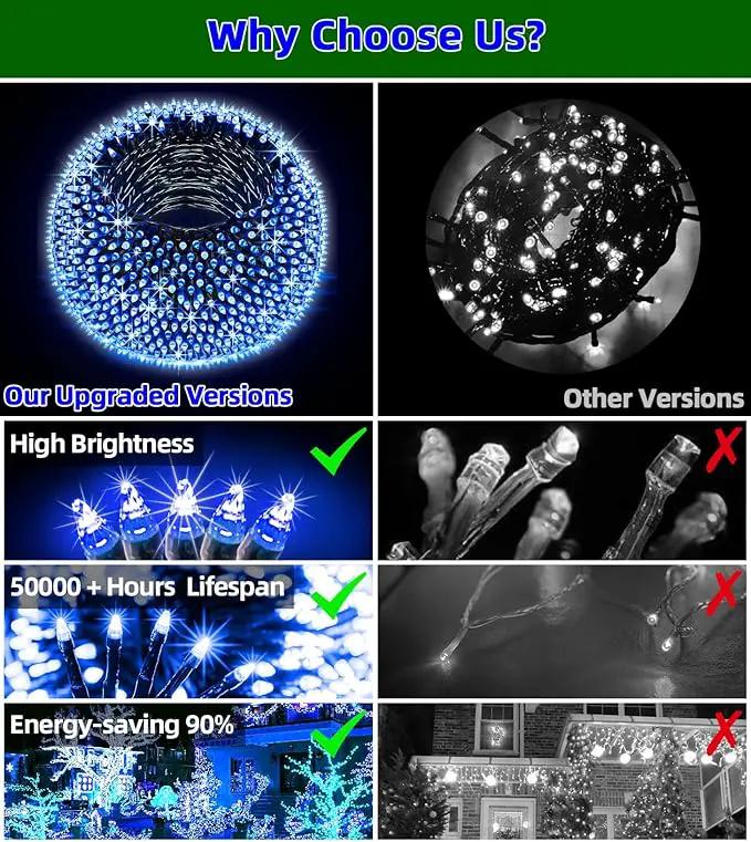 1500 LED 492ft Outdoor Christmas Lights Decorations, Green Wire LED String Lights with Timer Memory, Twinkle Lighs for Indoor Outdoor Party, Tree Wedding, Garden, Patio (Blue) by GreenHaven Gardens