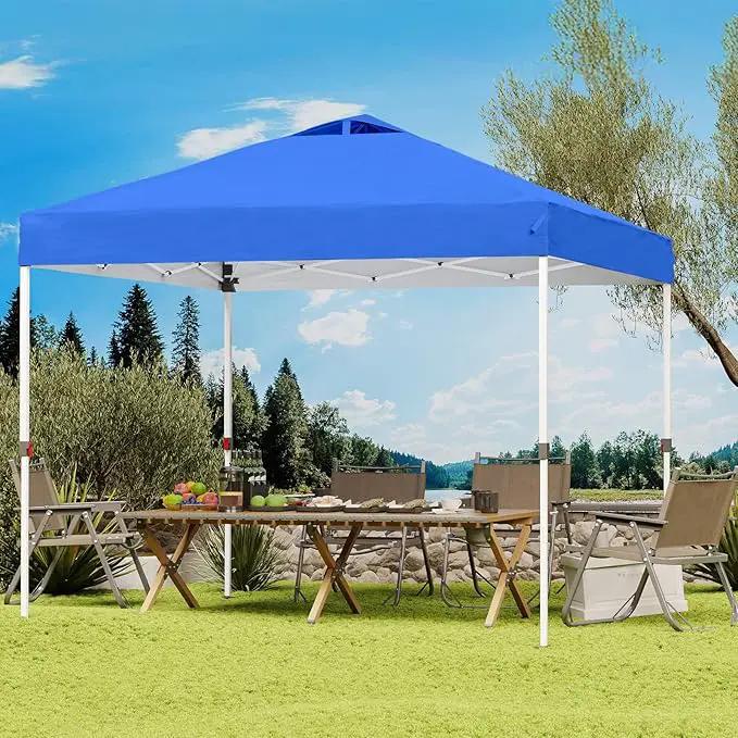 Shades 10x10 Pop Up Canopy with One Push Setup,Heavy Duty Beach Tent with Wheels for Easy Moving, Sun Shelter for Parties,Events, Outdoor Gazebo with 420D Coated Waterproof Blue Fabric by GreenHaven Gardens