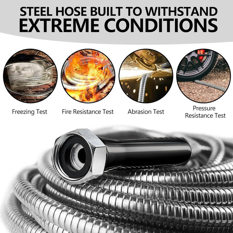 200 ft Garden Hsoe - 2025 New 304 Stainless Steel Garden Hose with 10-Function Spray Gun, 3/4'' Copper-Chrome Fittings – Lightweight, Durable, and Kink-Free, Metal Water Hoses for Gardening by GreenHaven Gardens