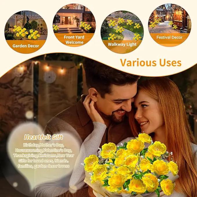 Neporal Solar Flowers Outdoor Waterproof, 4PK 7-Stem Yellow Camellia with 2 Lighting Modes & Romantic Warm Light, Solar Lights Outdoor Decorative for Garden, Yard, Pathway, Gardening Gifts for Women by GreenHaven Gardens