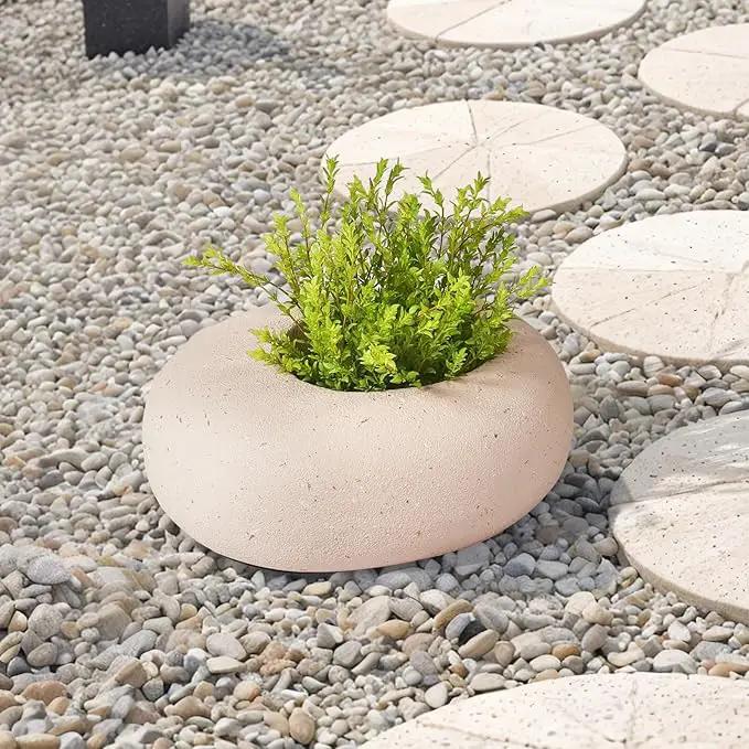 Stone - Mimicking Indoor/Outdoor Concrete Planter - Concrete Composite | Durable for Lawns & Commercial Decor (Beige, Small) by GreenHaven Gardens