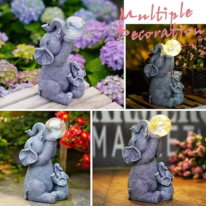 Solar Elephants Outdoor Garden Statues: Outside Decor with Lights Clearance for Yard Art Lawn Ornaments Porch Patio Balcony Home House - Birthday Gifts for Grandma Mom Women by GreenHaven Gardens