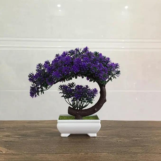 Small Artificial Plants Greenery Desktop Bonsai - Purple Plastic Fake Plants for Home Decor Indoor Bookshelf Office Desk Bathroom Room Decor, Tall 8.5" by GreenHaven Gardens