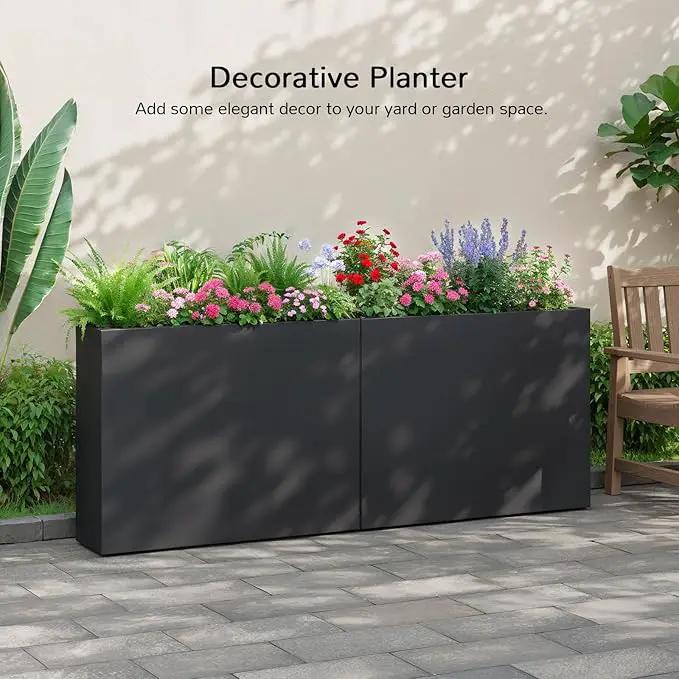 Stoog 38" Metal Tall Rectangular Planter - All-Weather Planter Box for Indoor/Outdoor Use, with Removable Insert Shelf, and Modern Design for Plants, Flowers, Garden, Black by GreenHaven Gardens