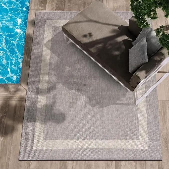 CAMILSON Outdoor Rug 8x10,Modern Outside Rugs for Patios Porches Waterproof Durable Washable Non-Shedding, Easy-to-Clean Indoor Outdoor Area Carpet (8 x 10, Bordered - Gray/White) by GreenHaven Gardens