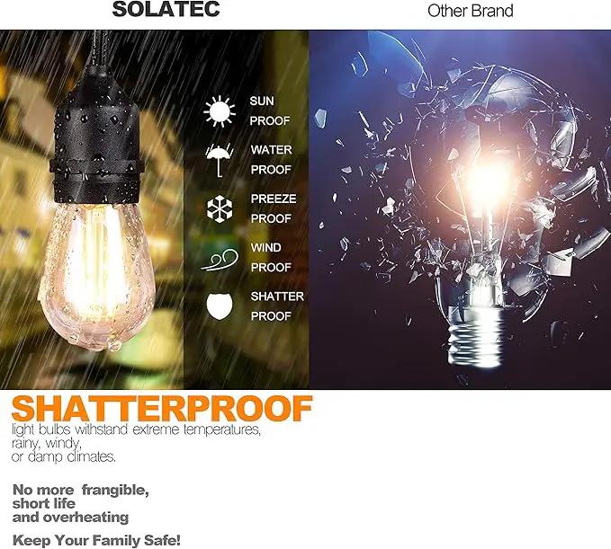 Solatec LED String Lights, Shatterproof 48FT 15 Hanging Sockets Commercial Grade Waterproof 2W Outdoor String Light Decor for Patio, Garden, Balcony, Deck S14 2W by GreenHaven Gardens