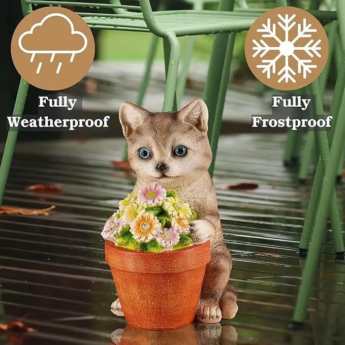 Muldale Cat Solar Light - Cat Garden Statue Outdoor - Solar Powered Cat Garden Decor for Outside - Hand Painted Floral Plant Pot Light Up Cat by GreenHaven Gardens