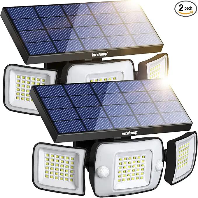 intelamp Solar Outdoor Lights,6000mAh Motion Sensor with Dual Sensors,Waterproof Solar Flood Lights 270°Wide Angle for Outside with 3 Modes by GreenHaven Gardens