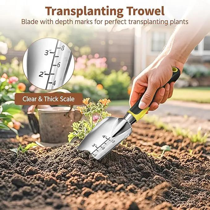 LASZOLA 3 Piece Garden Tool Set Include Hand Trowel Rake and Transplant Shovel for Women, Indoor Heavy Duty Small Spade Kit with Ergonomic Handle to Weed and Loosen, for Mom and Plant Beginner, Yellow by GreenHaven Gardens