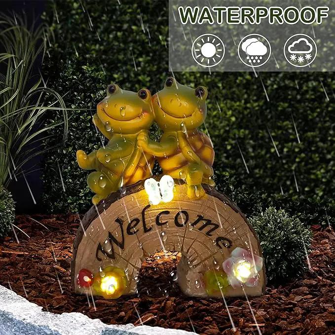 Attivolife Garden Statue Turtle Welcome Decor, Outdoor Solar Light Cute Succulent Frog Face Figurines LED, Patio Lawn Porch Yard Balcony Decor, Unique Housewarming Birthday Gift for Mom Women by GreenHaven Gardens