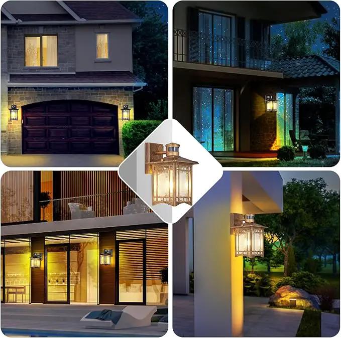 Brown Motion Sensor Outdoor Lights Wall Mount - Dusk to Dawn Exterior Light Fixture for Outside House Porch Patio Garage - Waterproof Lantern with Yard Front Motion Detector by GreenHaven Gardens