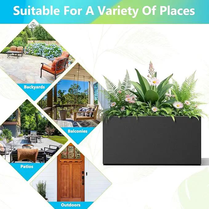 FENCY Metal Rectangular Planter Box, Large Planters for Outdoor Plants, Tall Planters for Outdoor Plants with Drainage Holes (32" L x 10" W x 16.3" H,Black) by GreenHaven Gardens