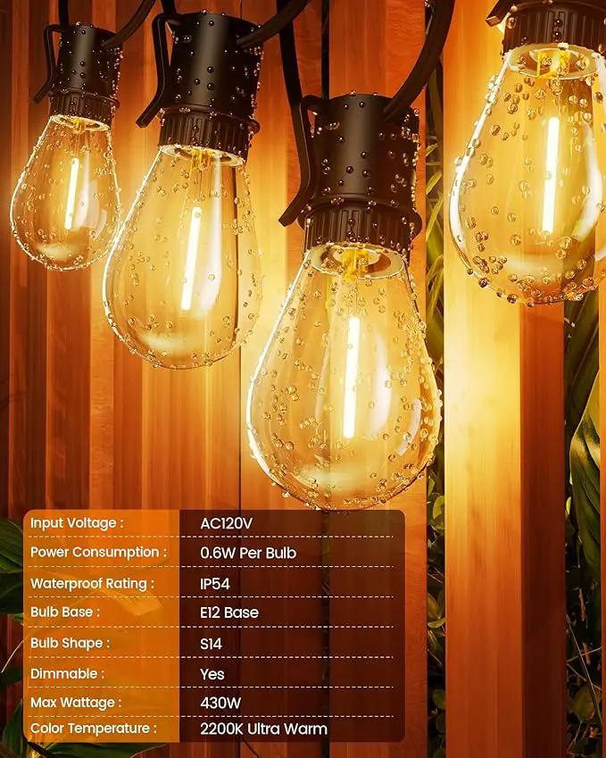 Torkase 50FT Outdoor String Lights LED, S14 Shatterproof Bulbs (15+1), Waterproof Dimmable Patio Lights for Backyard, Porch, Garden - Connectable Commercial Grade by GreenHaven Gardens