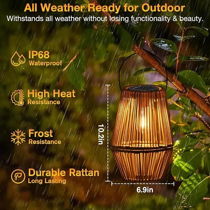Uspring 3-in-1 Solar Lanterns Outdoor Waterproof Rattan Woven Hanging Solar Lights for Outside with Bright Lamp & LED Bead & 2 Handles, Garden Gifts Decor for Women Mom Patio Backyard Porch Deck by GreenHaven Gardens