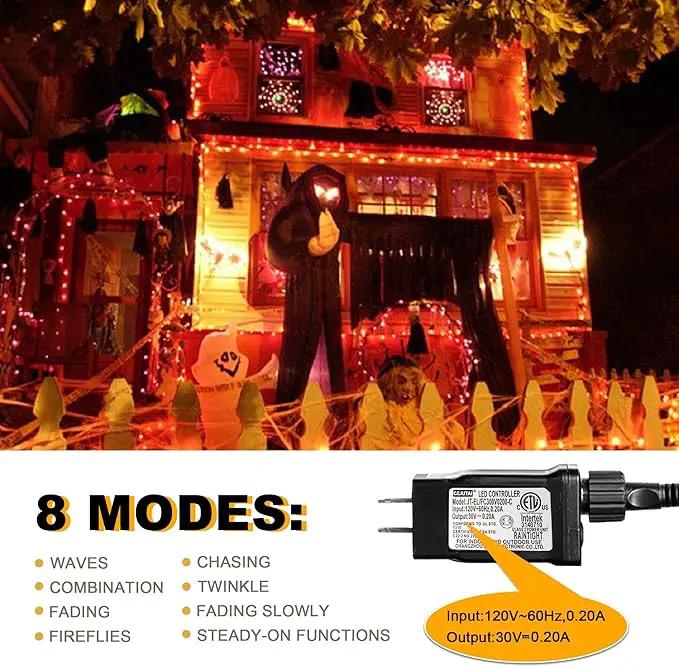 Weillsnow Orange Halloween Lights, 66FT Plug-in Waterproof String Lights, 8 Modes with Memory for Indoor/Outdoor Garden Decorations by GreenHaven Gardens