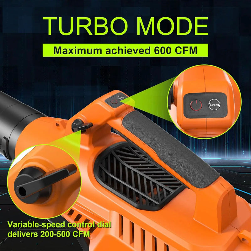 Leaf Blower Cordless with Battery - 40V Powerful Electric Leaf Blower, 600CFM &180MPH and Variable-Speed with 7.5Ah Battery and Charger for Lawn Care, Patio, Dust, Blowing Leaves (Orange) by GreenHaven Gardens