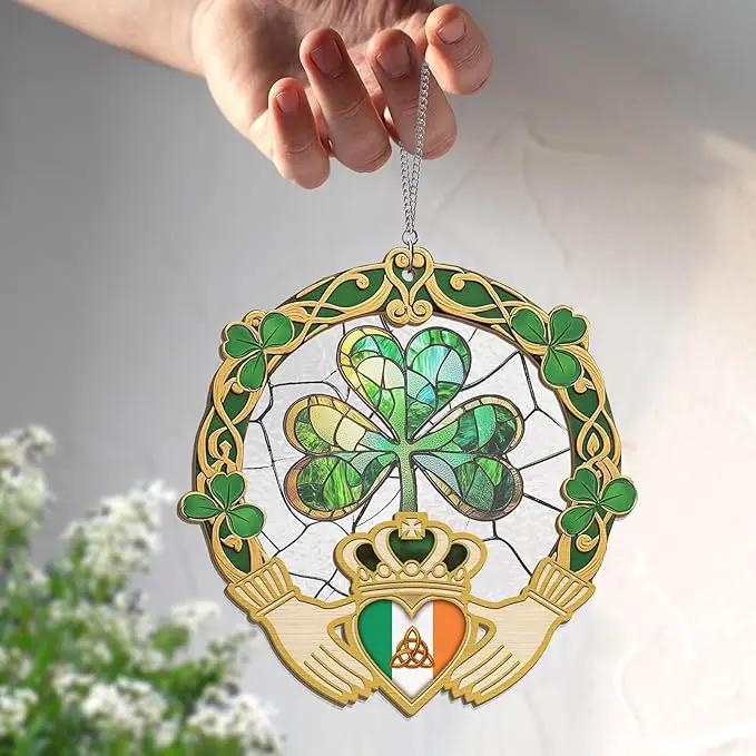 St Patricks Day Decorations - St Patricks Day Accessories, Shamrock Decorations, Irish Gifts for Women Men Friends Family, Shamrock Decorations - Double Layered Hanging Suncatcher 8 in by GreenHaven Gardens