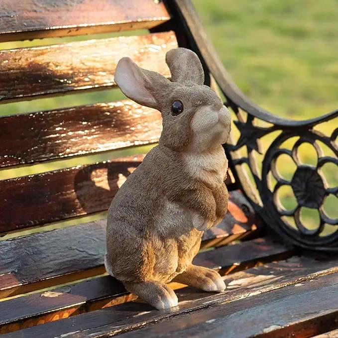 Bunny Statue Garden Statues Rabbit Figurines Decor Outdoor Polyresin Easter Decorations Bunnies Gifts Home House Kitchen Figurine Patio Lawn Yard Art Housewarming Funny Decoration 9.5inch by GreenHaven Gardens
