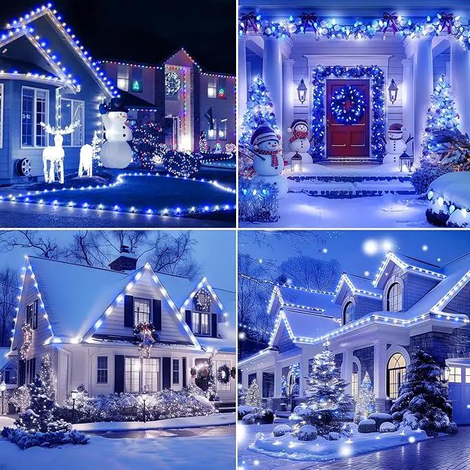 Brightown C9 LED Christmas String Lights, 66ft 100 LED Waterproof Strawberry String Lights, Plug-in Extendable Green Wire Lights String for Outdoor Outside Patio Party Decoration, Blue and White by GreenHaven Gardens