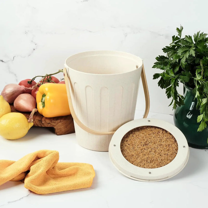 Martha Stewart Indoor Compost Bin | Countertop Composting Bucket for Kitchen | .7 Gallon Capacity | Includes Filter | Plant Based Materials | Linen White by GreenHaven Gardens